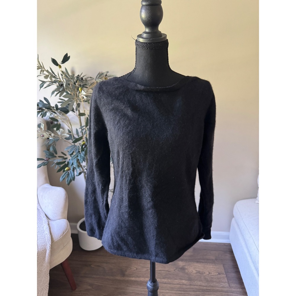 Peck & Peck Cashmere Sweater Womens Large Black 2-Ply Boat Neck Long Sleeve Knit